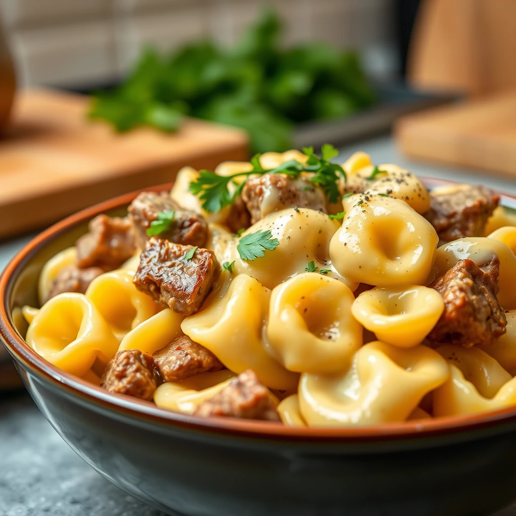 Cheesesteak Tortellini in Rich Provolone Sauce – A Delicious Comfort Food Dish