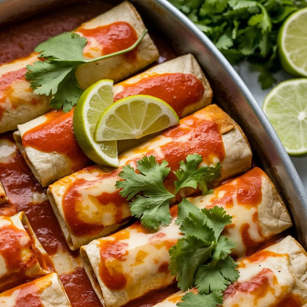 Homemade Boulders Enchilada recipe with red sauce and melted cheese