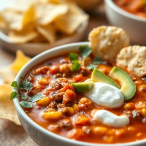 Taco Soup Frios Recipe - Chilled and Colorful Soup with Toppings