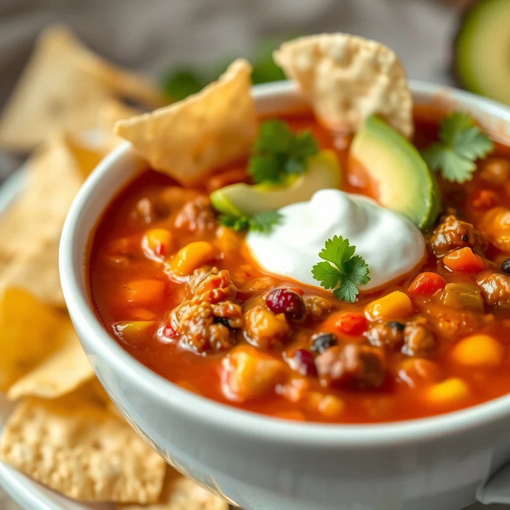 Chilled Taco Soup Frios Recipe with Fresh Ingredients and Toppings

