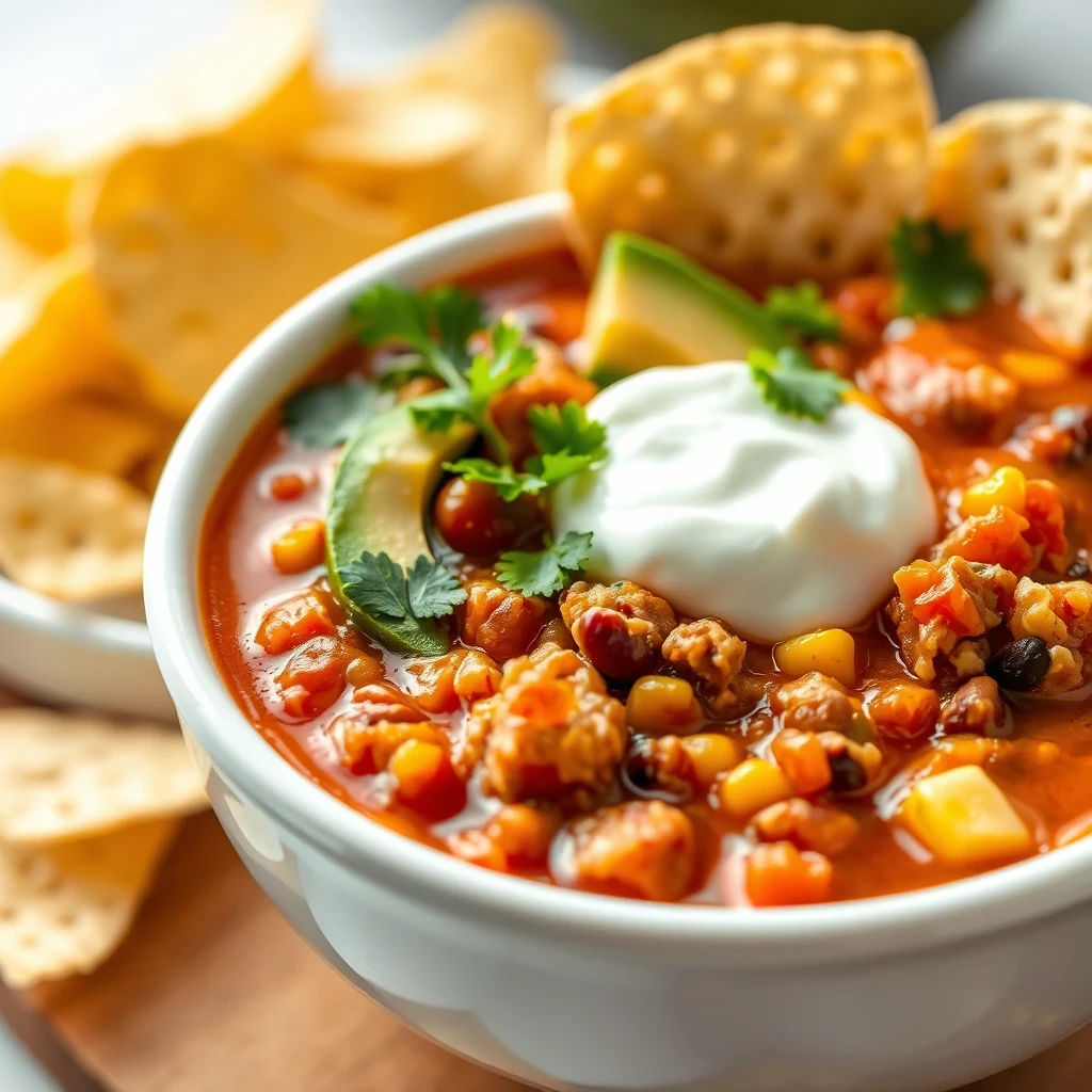 Refreshing Taco Soup Frios with Colorful Toppings

