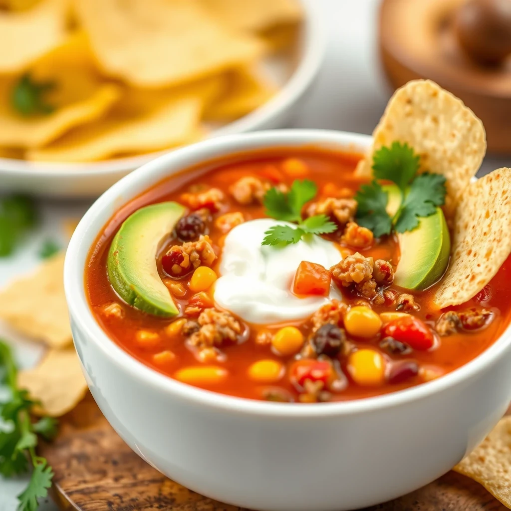 Cool and Refreshing Taco Soup Frios with Tasty Toppings

