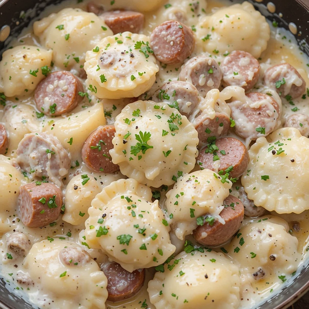 Crockpot Pierogi Casserole with Kielbasa

