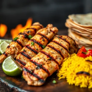 Grilled chicken with San Antonio red pepper marinade on a plate