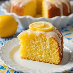 Lemon cake to die for with layers of moist cake and a sweet lemon glaze.