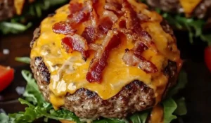 Delicious Crack Burgers stacked high with toppings and served on a fresh bun