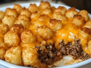 Delicious Tater Tot Casserole with cheese and ground beef
